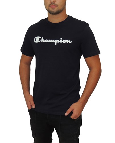 CHAMPION חולצה טישרט עם הדפס לוגו בכחול כהה