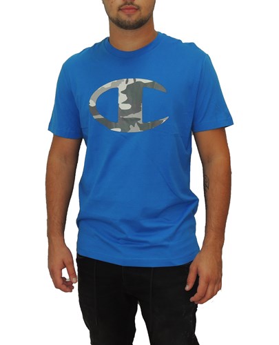 CHAMPION חולצה טישרט עם הדפס לוגו בכחול