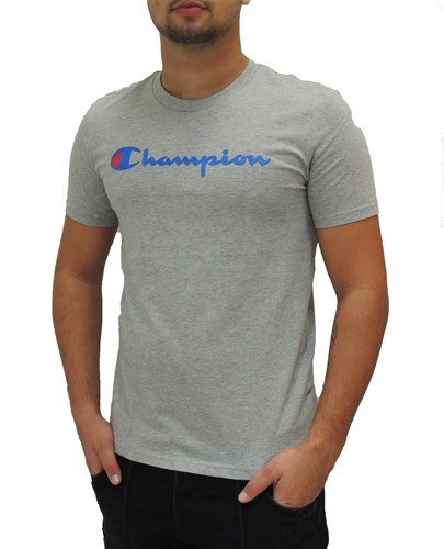 CHAMPION חולצה טישרט עם הדפס לוגו האפור