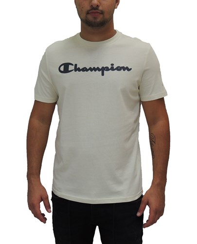 CHAMPION חולצה טישרט עם הדפס לוגו בלבן