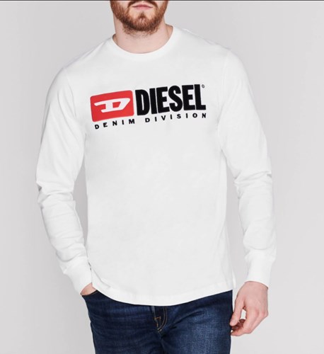 Diesel חולצה ארוכה T-Just-ls-Division בלבן