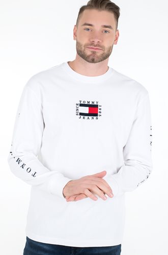 Tommy Jeans חולצה טישרט ארוכה FLAG TEE בלבן DM0DM08798