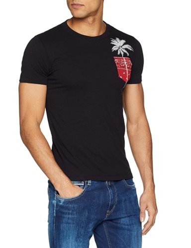 REPLAY חולצה טישרט קצרה עם כיס בשחור M3727