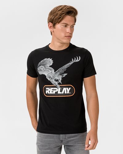 REPLAY חולצה טישרט קצרה בשחור M3007