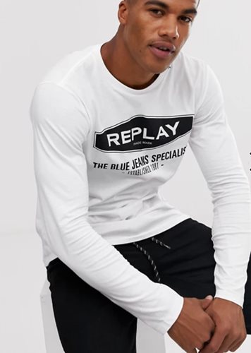 REPLAY חולצה טישרט ארוכה בלבן M3850