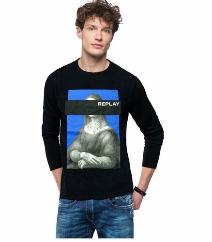 REPLAY חולצה טישרט קצרה Mona Lisa בשחור M3971