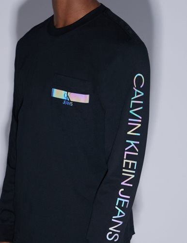 CK Calvin Klein טישרט ארוך לוגו זוהר בשחור j30j317493