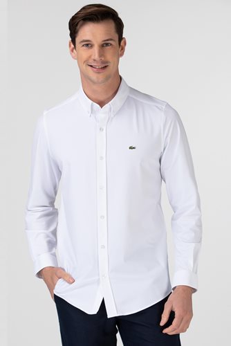 LACOSTE חולצה מכופתרת Slim Fit בלבן CH0186