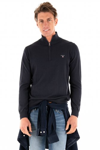 GANT סריג צמר Cotton Wool חצי רוכסן בשחור 83103