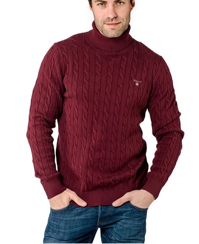 GANT סריג Cable Turtle צוורון גולף בבורדו 8050507