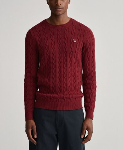 GANT סריג Cable Crew צוורון עגול בבורדו 8050501