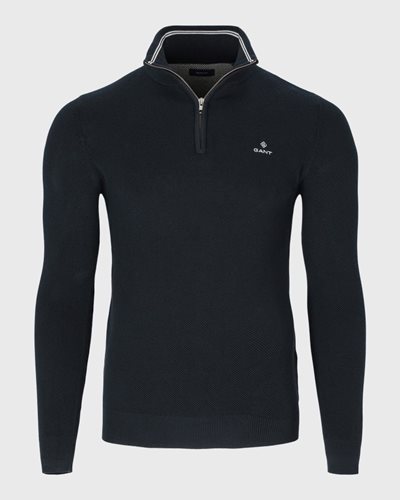 GANT סריג Cotton Pique חצי רוכסן כחול כהה 8030523