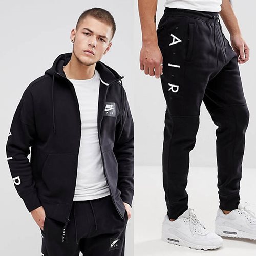 NIKE AIR Fleece חליפה פליז בשחור Skinny Fit מידה L