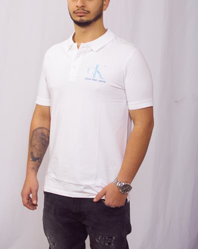 Calvin Klein חולצה פולו Slim Fit בלבן