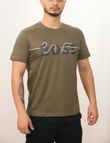 HUGO BOSS חולצה טישרט קצרה עם הדפס לוגו המותג בזית Slim Fit