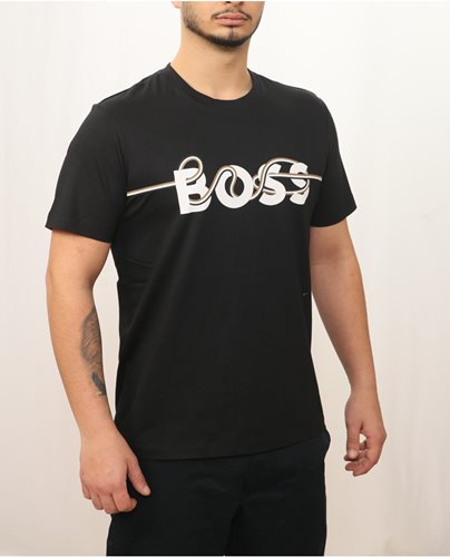HUGO BOSS חולצה טישרט קצרה עם הדפס לוגו המותג בשחור Slim Fit