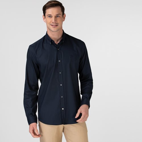 LACOSTE חולצה מכופתרת Slim Fit בשחור CH0103