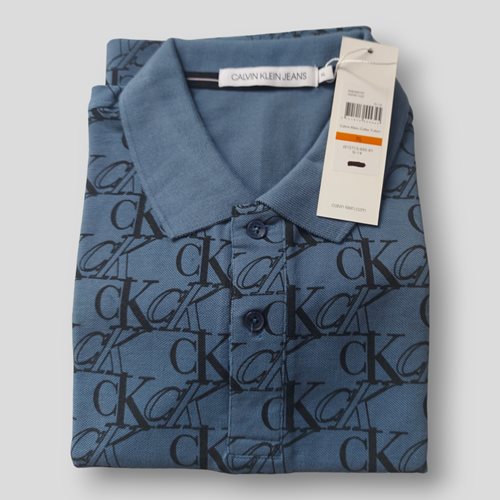 Calvin Klein Jeans חולצה פולו הדפס לוגו בצבע כחול