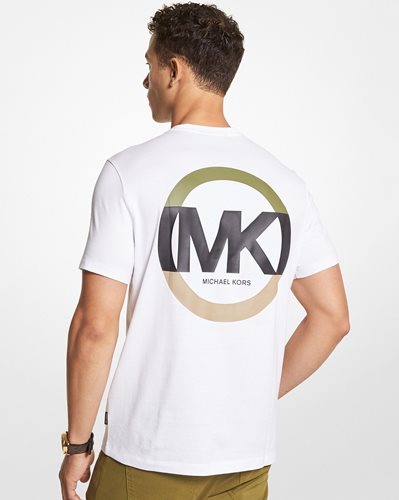 MICHAEL KORS חולצה טישרט קצרה עם הדפס לוגו המותג בלבן אוברסייז