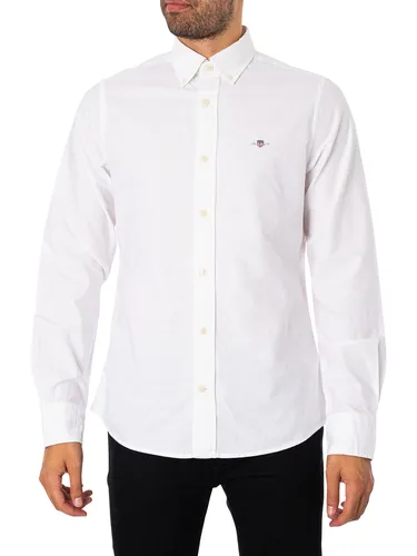 GANT חולצה מכופתרת Slim Fit Oxford בלבן 3000202