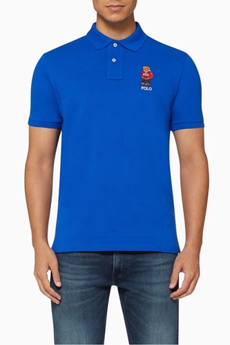 חולצה פולו Polo Ralph Lauren Custom Slim Fit Bear Basic בכחול