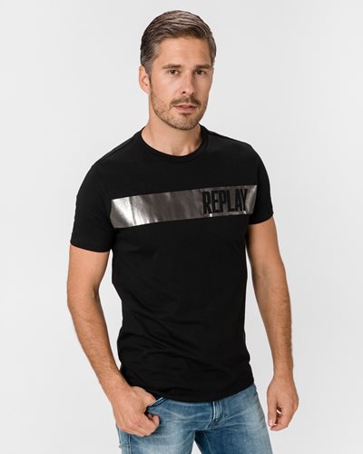 REPLAY חולצה טישרט קצרה בשחור M3166